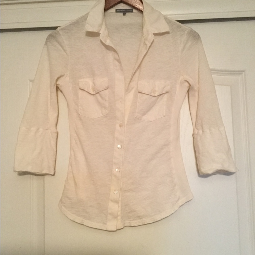 James Perse side panel Off White/cream color button Shirt. 100% cotton.Sz 1 (sm)
